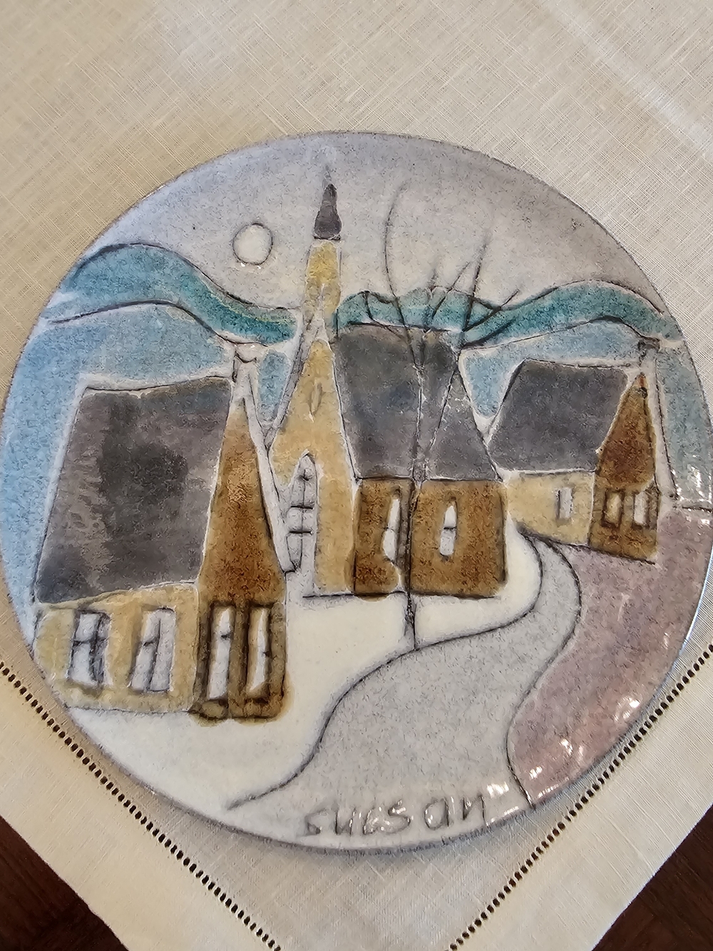 Charles Sucsan Ceramic Art Pottery Village Scene Decorative Wall Plate 7" Canada
